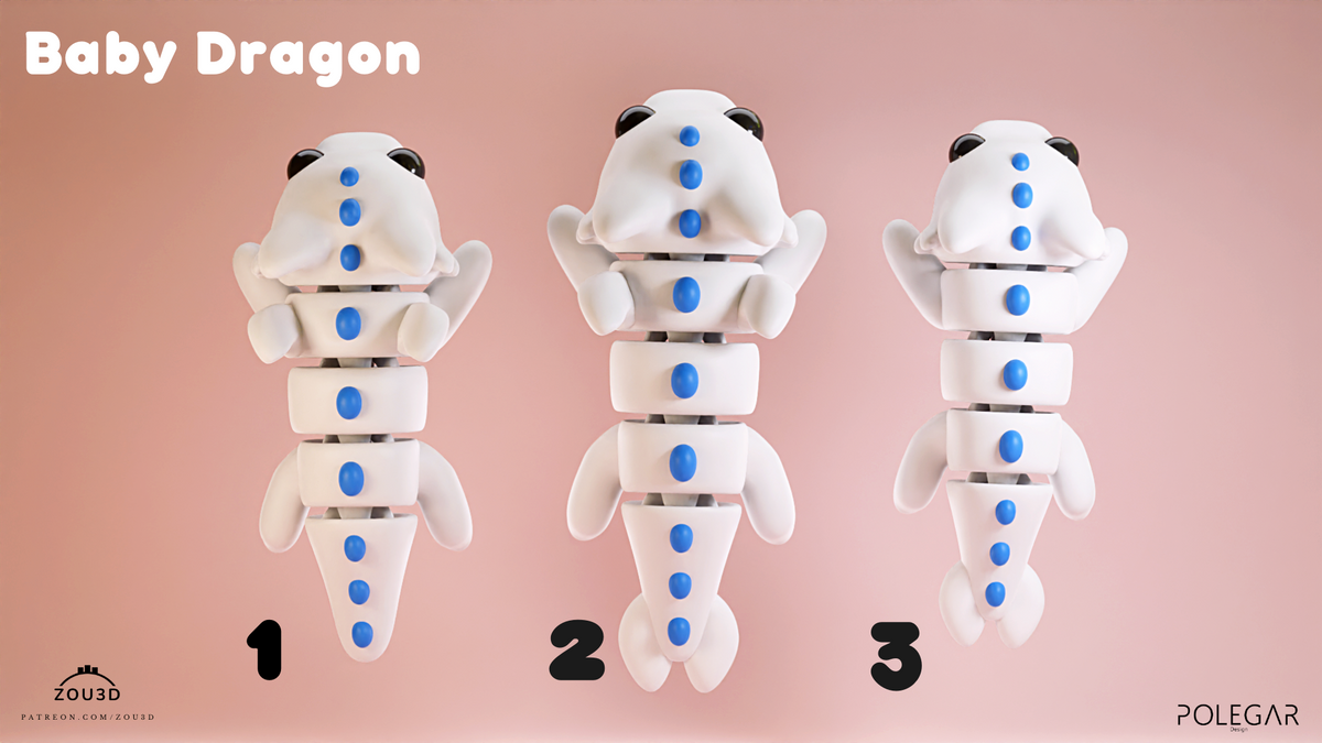 Baby Dragon - 3D printed collectible figure by ZOU3D, view 4