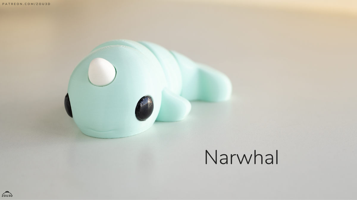 Baby Narwhal Figure - 3D printed collectible figure, design by ZOU3D