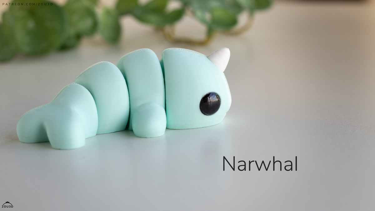 Baby Narwhal - 3D printed collectible figure by ZOU3D, view 3