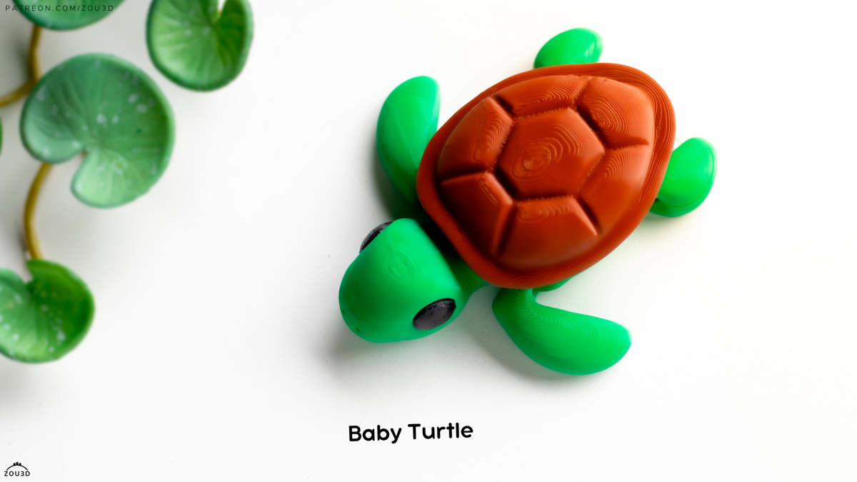 Baby Turtle Figure - 3D printed collectible figure, design by ZOU3D