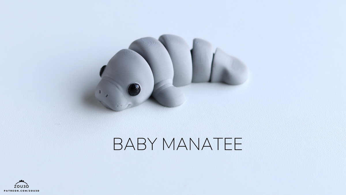 Baby Manatee Figure - 3D printed collectible figure, design by ZOU3D