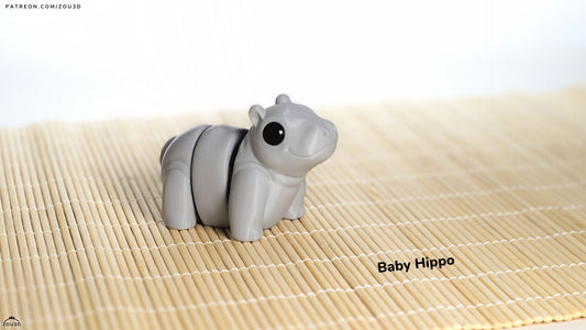 Baby Hippo Figure - 3D printed collectible figure, design by ZOU3D
