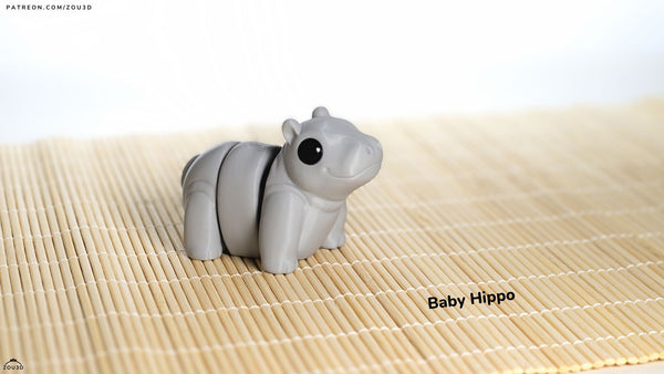 Cute Baby Hippo Figurine & Keychain - 3D Printed Hippopotamus Desk Decor, Hippo Lover Gift