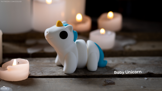 Baby Unicorn Figure - 3D printed collectible figure, design by ZOU3D