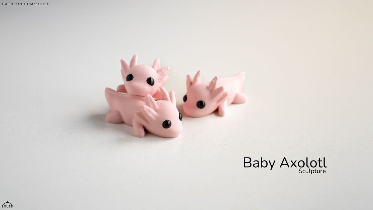 Baby Axolotl Sculpture - 3D printed collectible figure, design by ZOU3D