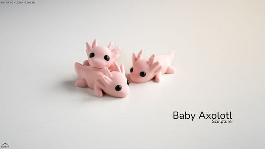 Baby Axolotl Sculpture - 3D printed collectible figure, design by ZOU3D