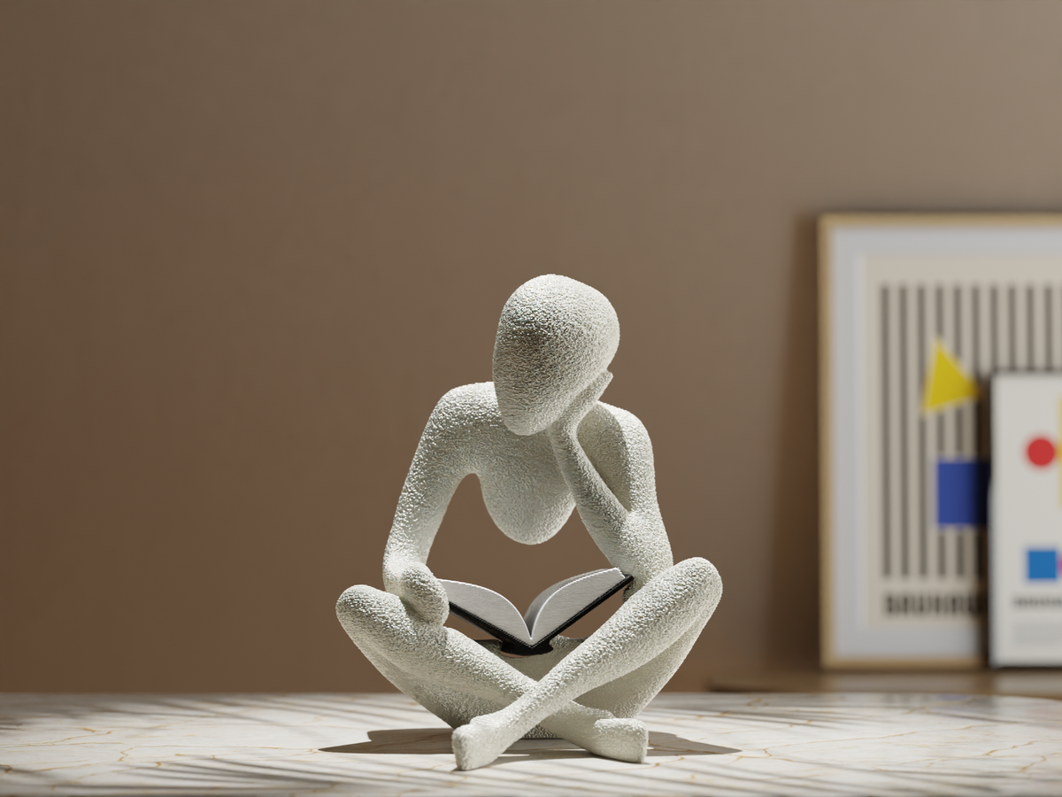 The Reader abstract seated figure sculpture, 3D printed. Design by Collecticraft.