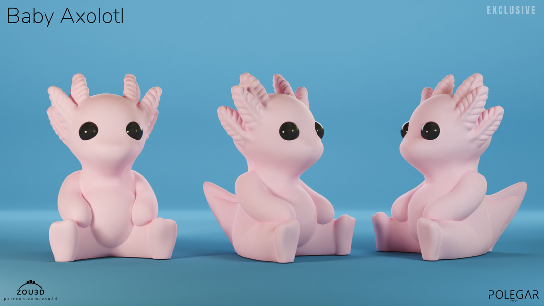 Baby Axolotl Sculpture | Cute 3D Printed Decor