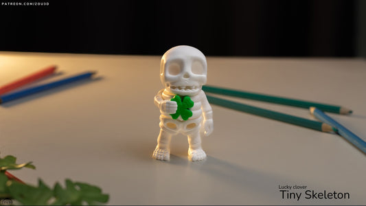 Lucky Clover Tiny Skeleton - 3D printed collectible figure by ZOU3D, view 2