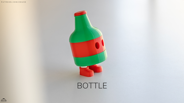 Zou Bottle Figurine & Keychain - Cute 3D Printed Mini Bottle Desk Decor Collectible
