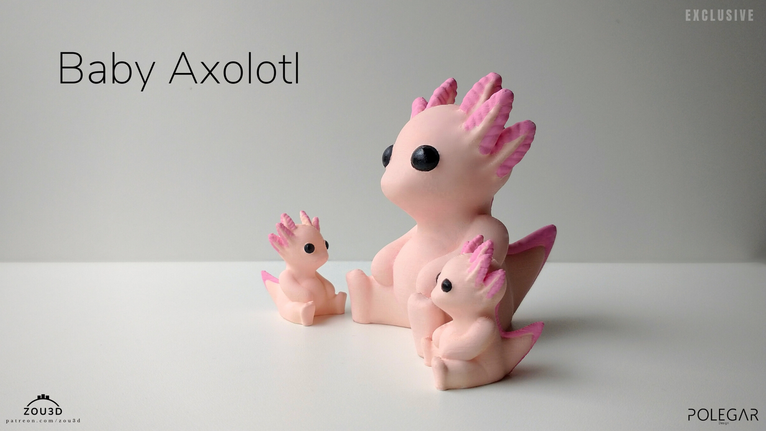 Baby Axolotl Sculpture | Cute 3D Printed Decor