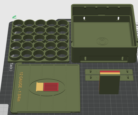 12 gauge 25 shell 3D printed ammo storage box by SquigglePrintz