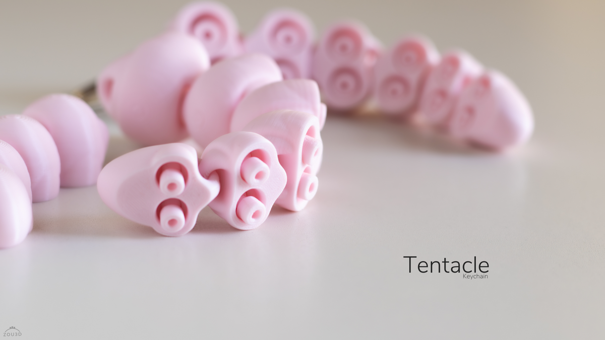 Tentacle Keychain - 3D printed collectible figure, design by ZOU3D