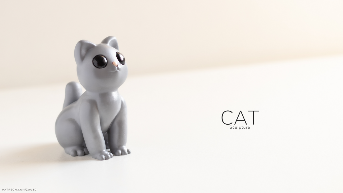 Cat Sculpture - 3D printed collectible figure, design by ZOU3D