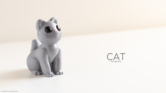Cat Sculpture - 3D printed collectible figure, design by ZOU3D