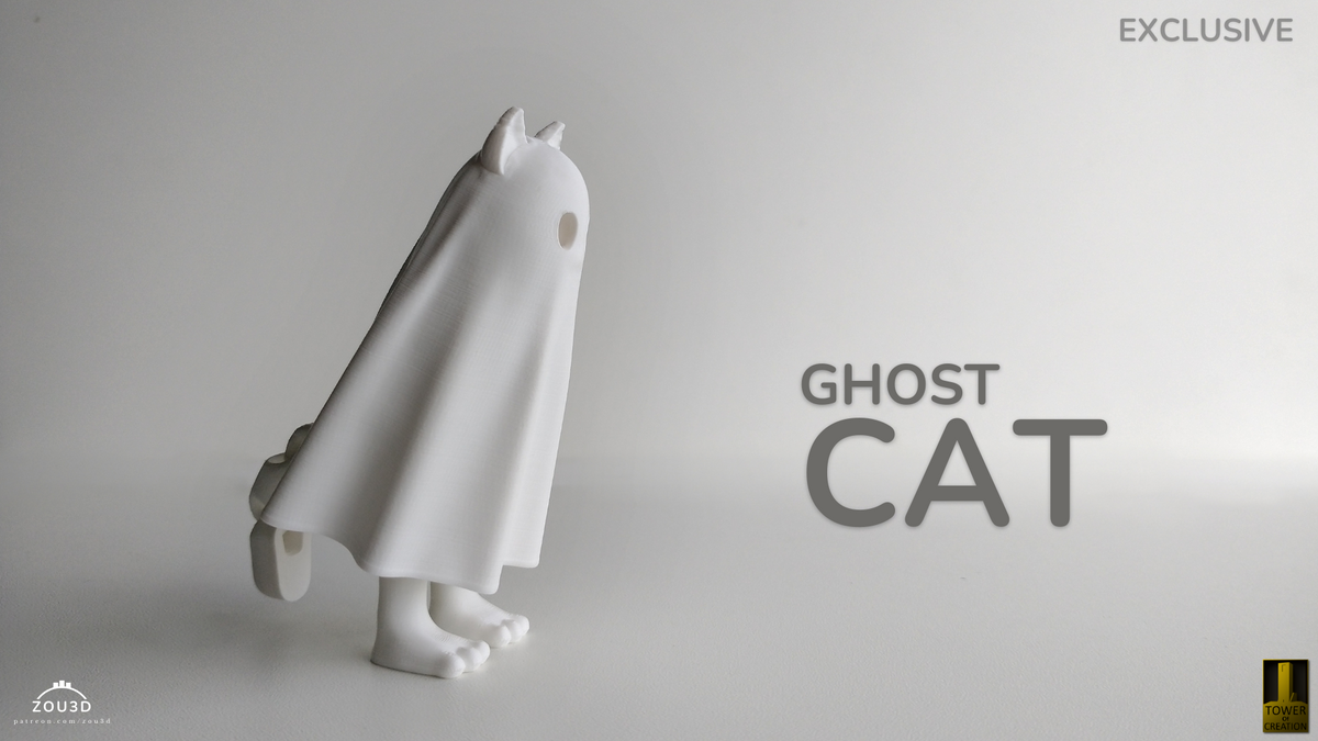 Cat Ghost - 3D printed collectible figure by ZOU3D, view 3
