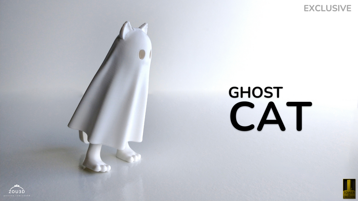 Cat Ghost - 3D printed collectible figure by ZOU3D, view 4