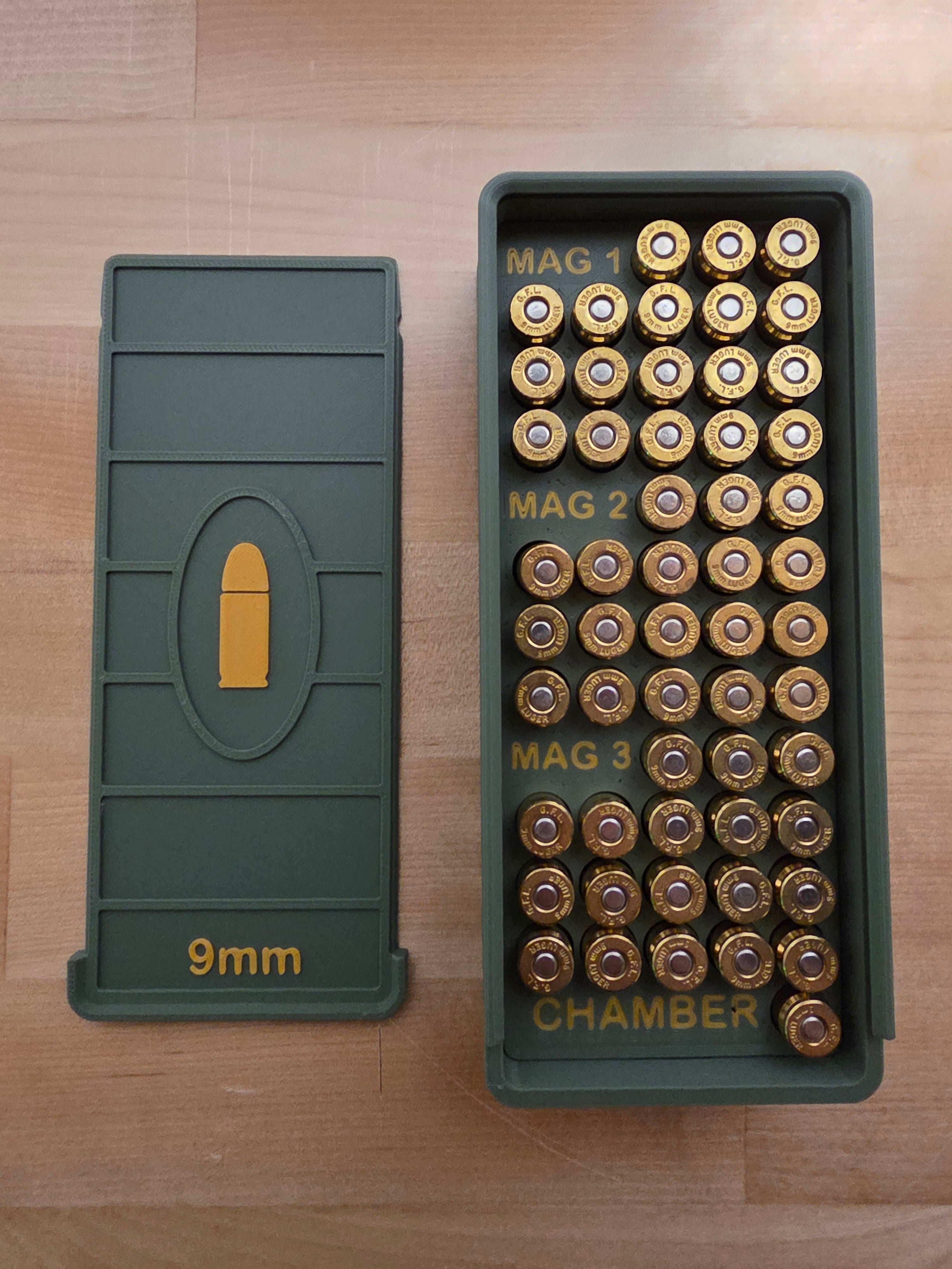 9mm Ammo Storage Box – 55-Round Triple-Mag Organizer (Gen 3 Stackable)