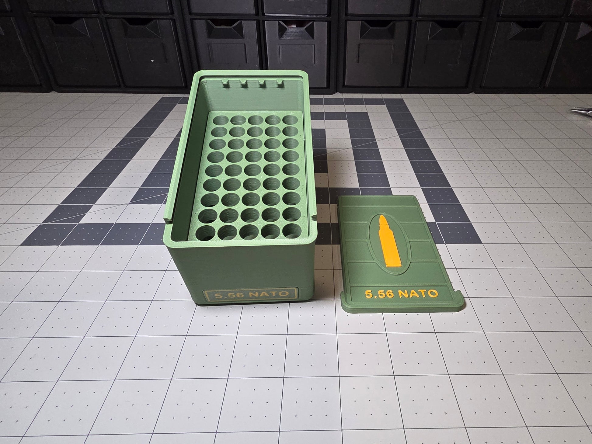 5.56 NATO 50 round 3D printed ammo storage box by SquigglePrintz