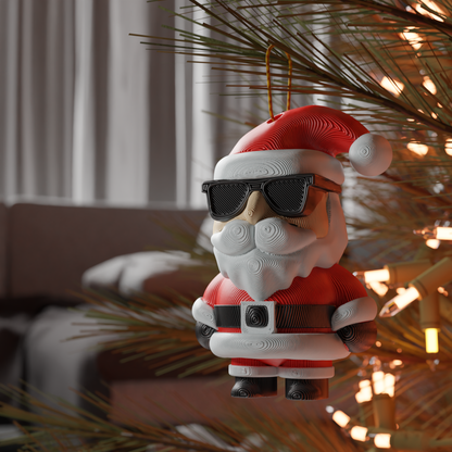 Cool Santa Christmas tree ornament with sunglasses, 3D printed. Design by Holydesign.