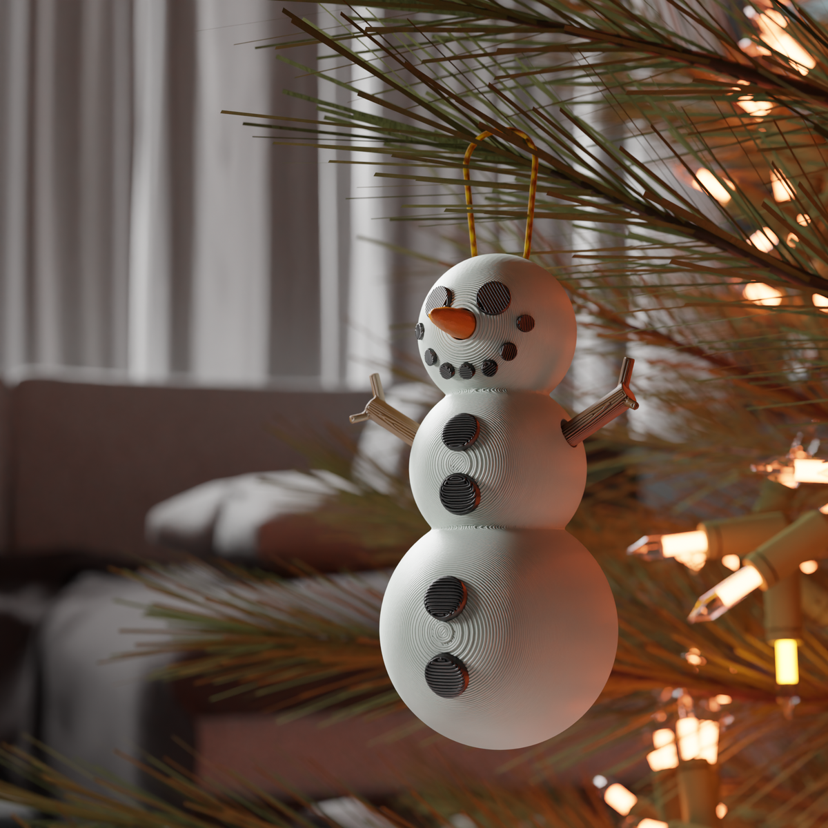 Snowman Christmas tree ornament, 3D printed holiday decor. Design by Holydesign.