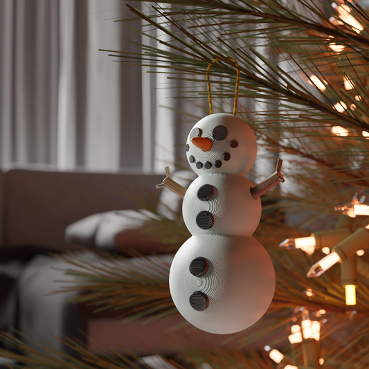 Snowman Christmas tree ornament, 3D printed holiday decor. Design by Holydesign.