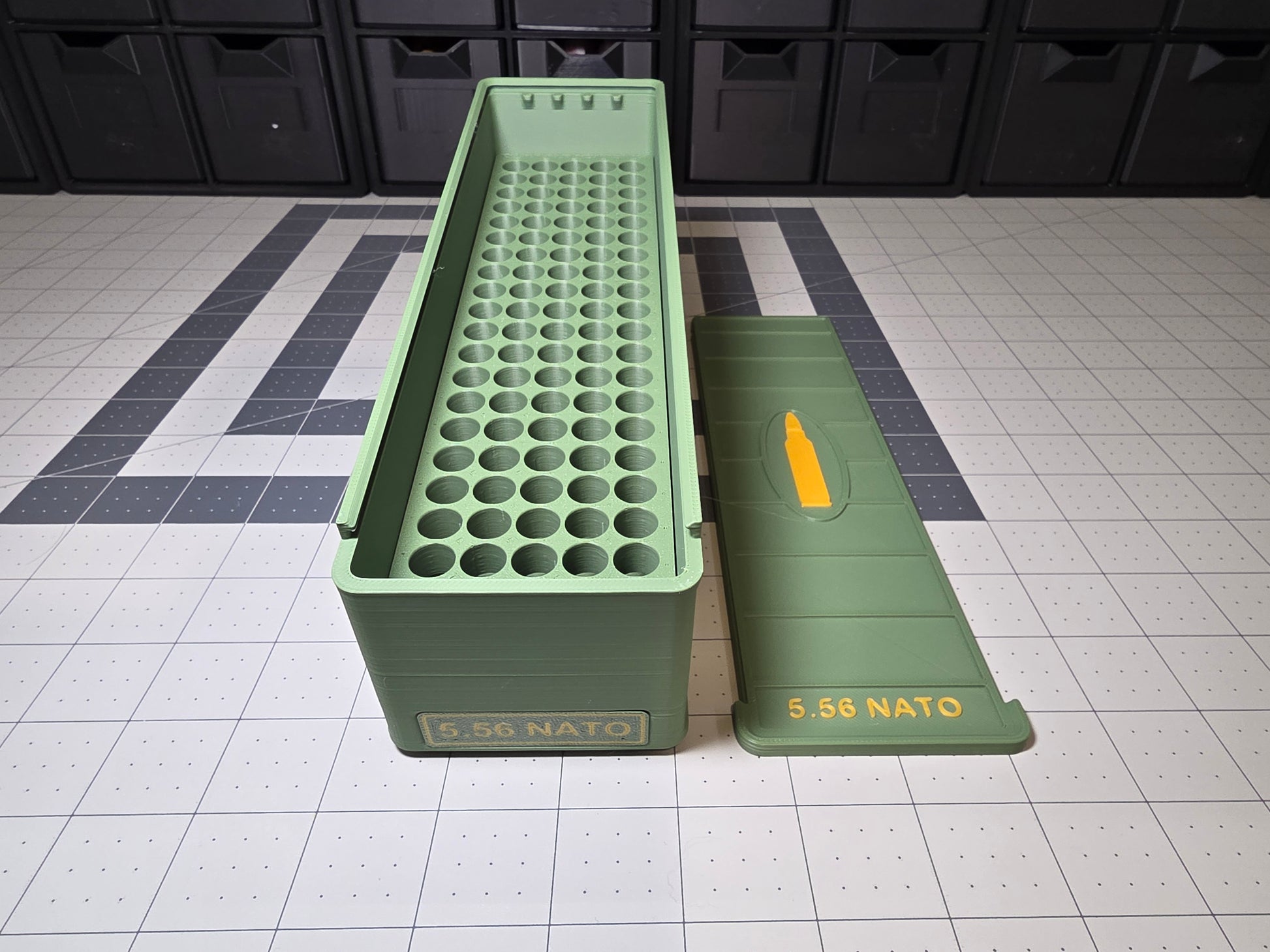 5.56 NATO 100 round 3D printed ammo storage box by SquigglePrintz