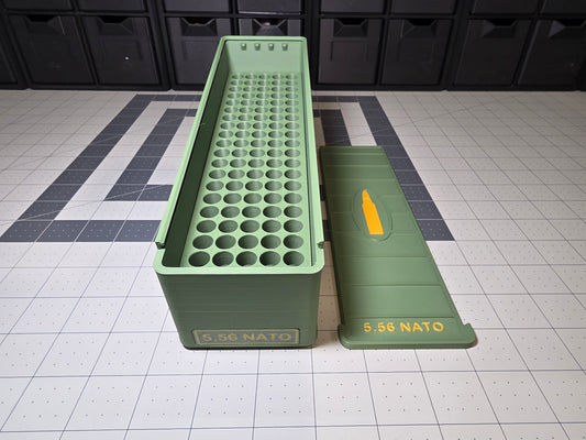 5.56 NATO 100 round 3D printed ammo storage box by SquigglePrintz