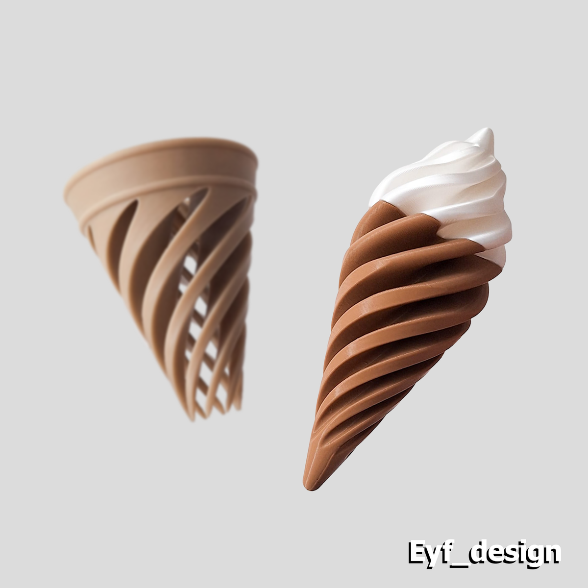 Spiral ice cream cone sculpture, 3D printed kitchen decor. Design by Eyf_Design.
