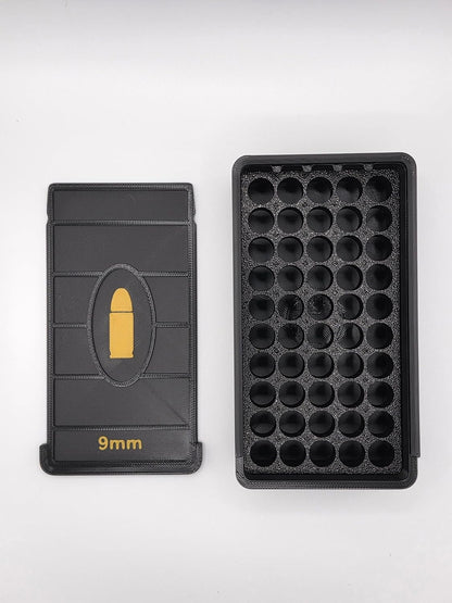 Open Black storage box showing empty cartridge organization slots