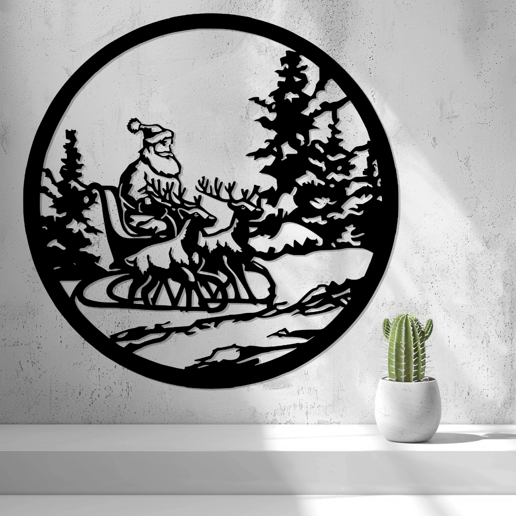 2D Santa Claus with Reindeer Wall Art/Window Art
