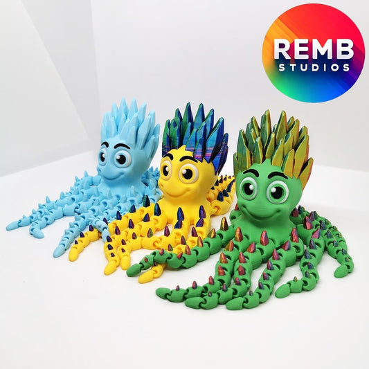 Articulated crystal octopus, 3D printed print-in-place figure. Design by Remb Studios.