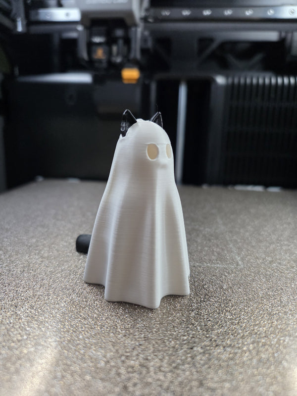 Ghost Cat Figurine & Keychain - Cute 3D Printed Halloween Desk Decor, Spooky Cat Gift