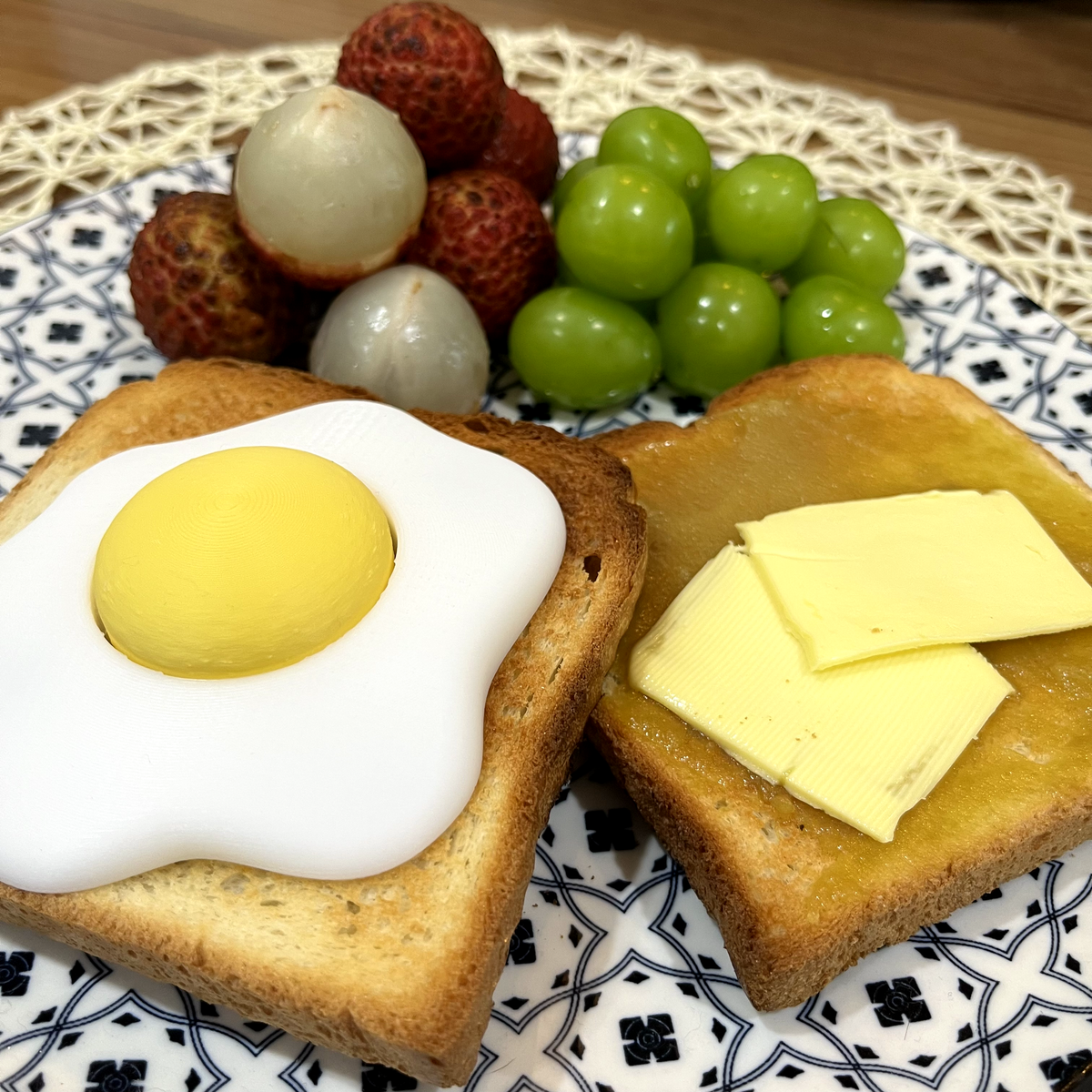 Fried egg clicker shown at an angle.