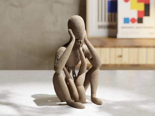 Introspection abstract seated figure sculpture, 3D printed. Design by Collecticraft.