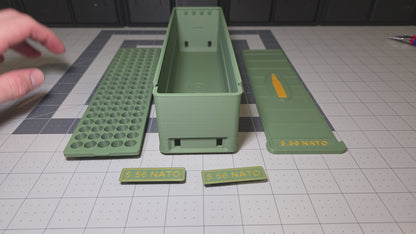 Second view of the 5.56 NATO 100-round 3D printed ammo storage box by SquigglePrintz